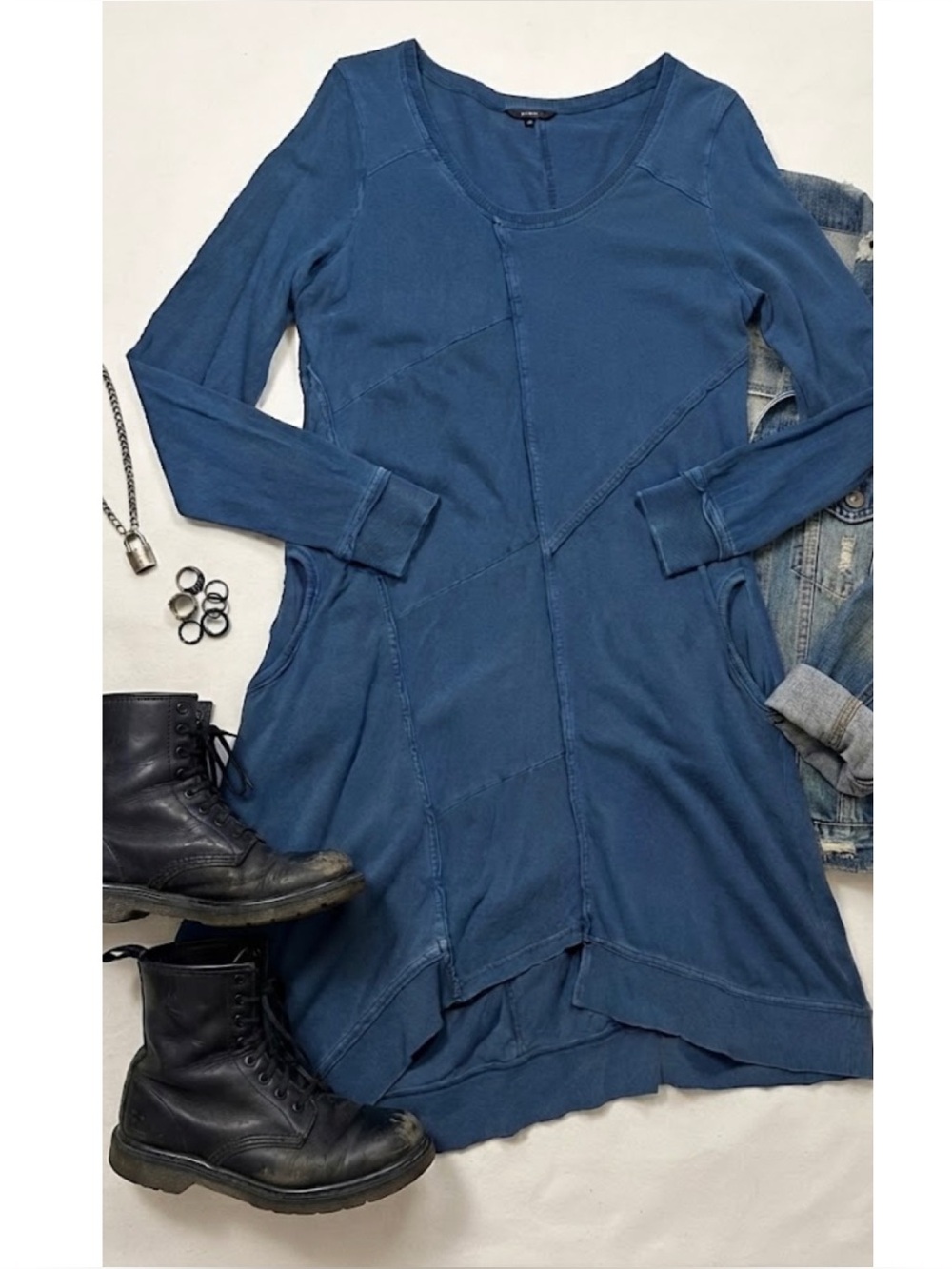 Sandwich_ Long Sleeve Patchwork Asymmetrical Dress Pockets Lagenlook *Read*